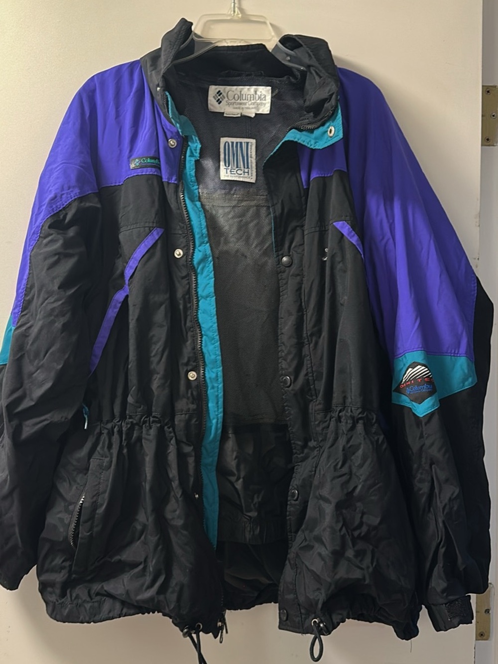 Columbia Black, Purple & Teal Ski Jacket with Hood